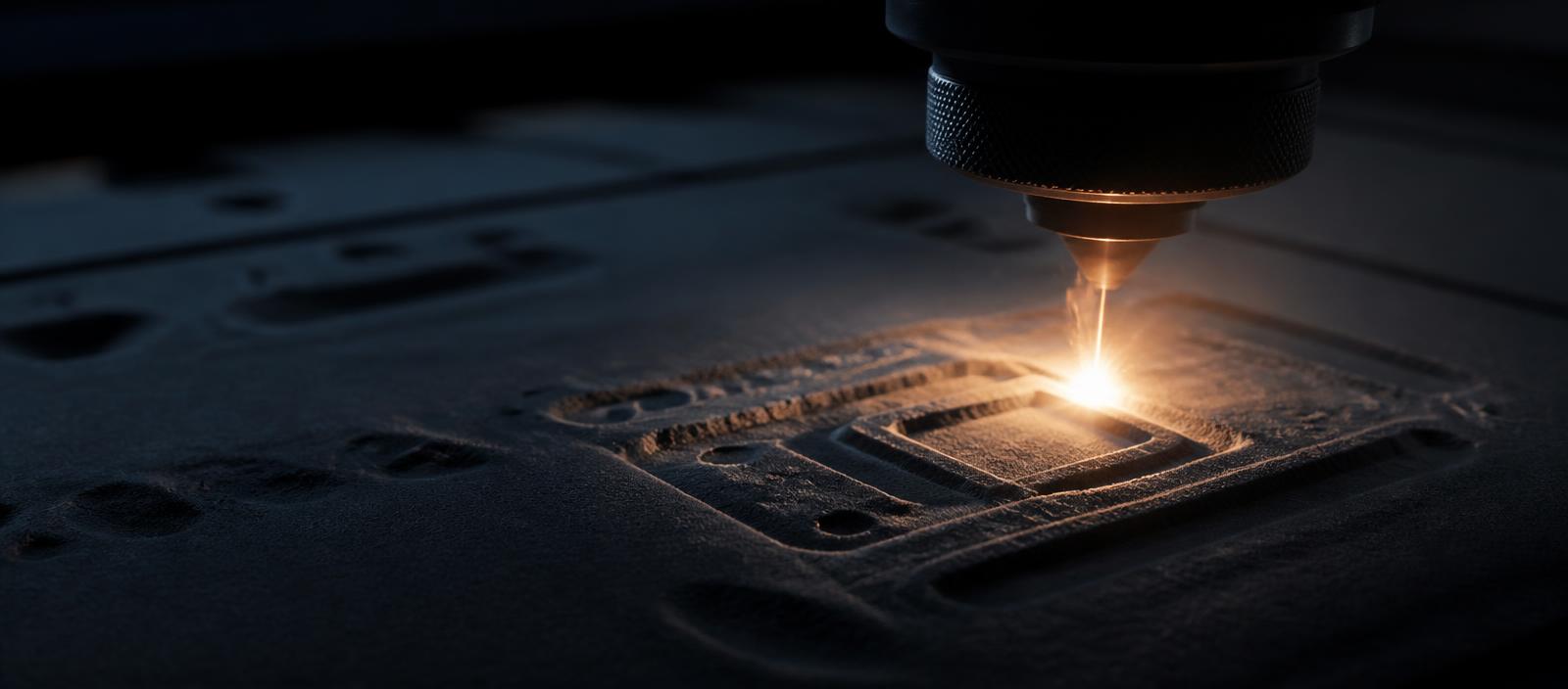 Close-up of a laser sintering additive manufacturing process